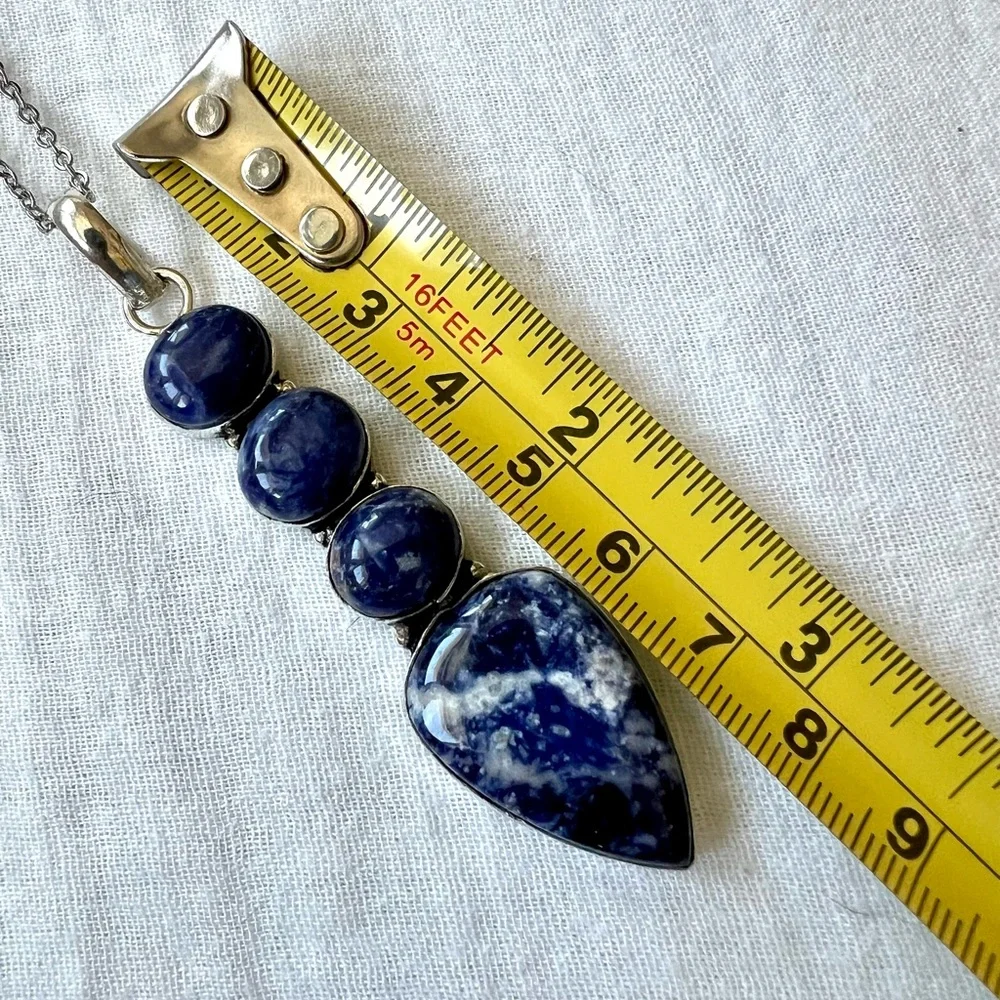 925 Long Elegant Spiritual Sodalite Pendant Necklace
